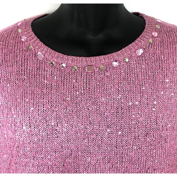 Alfred Dunner Women's Size Large Purple/Pink Sequins Rhinestones Sweater - Picture 7 of 7